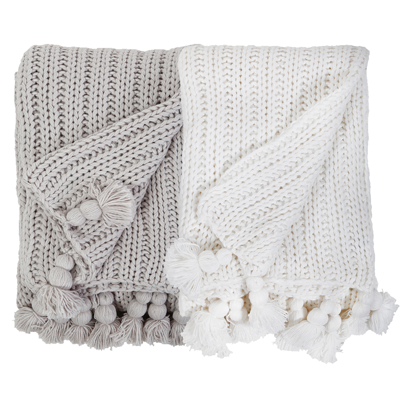 Knitted throws with pom poms hot sale