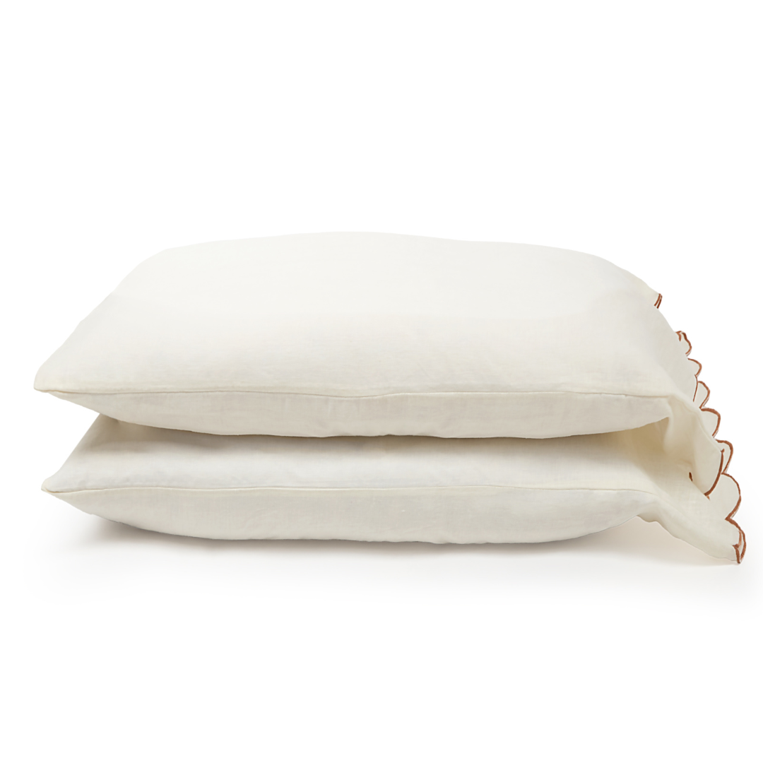 Kelly Linen Sheet Set-Standard Pillowcase (Set Of 2)-Cream/Terra Cotta-Pom Pom at Home